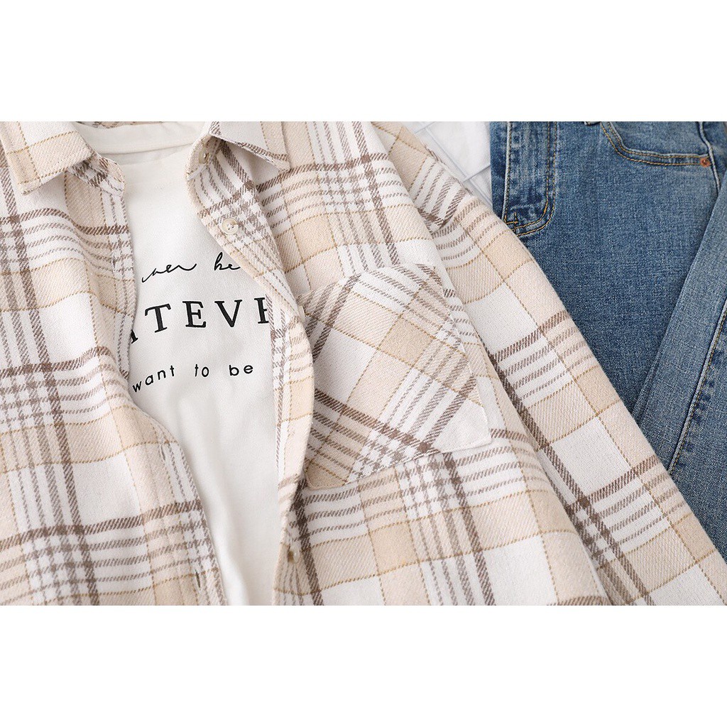 Áo sơ mi SixSisters tay dài họa tiết kẻ sọc caro dành cho nữ