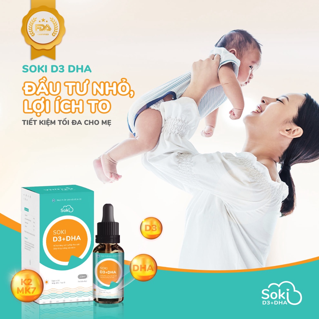 Combo 6 Siro SOKI D3+DHA Tăng Cường Sức Khỏe, Hấp Thu Calci, Bổ Sung Dưỡng Chất Thiết Yếu  - Lọ 20ml