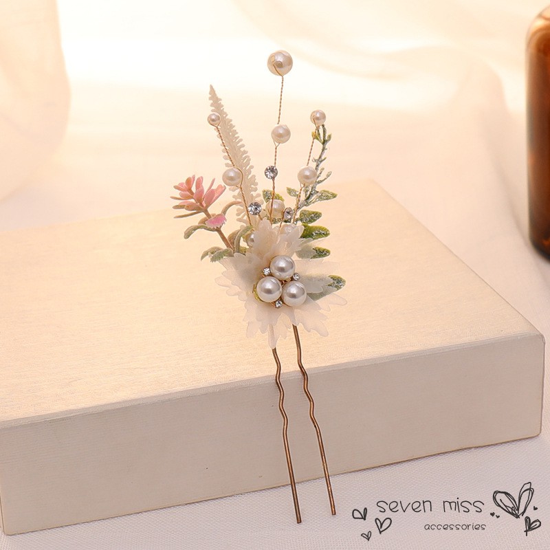 Set 3 trâm cài tóc hình hoa đính ngọc trai giả cho cô dâu