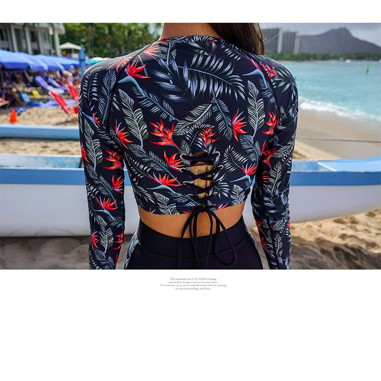 Bộ bikini đi biển, đồ bơi cạp cao hai mảnh cao cấp họa tiết hoa lá xanh đen che bụng - GIN SHOP | BigBuy360 - bigbuy360.vn