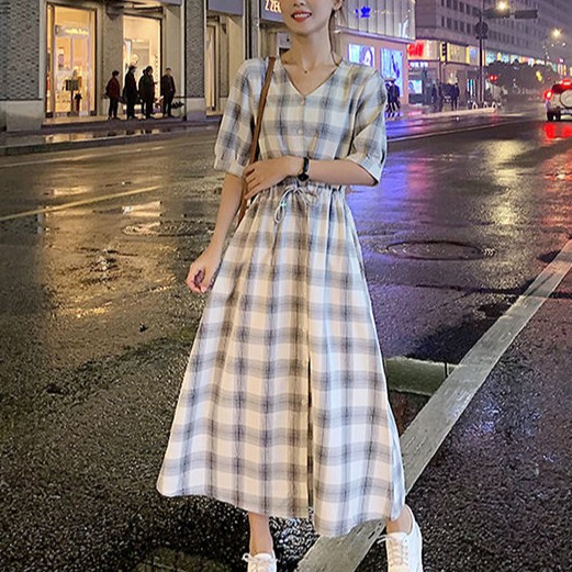 ⭐0412⭐Long skirt French wind bells checkered skirt | BigBuy360 - bigbuy360.vn
