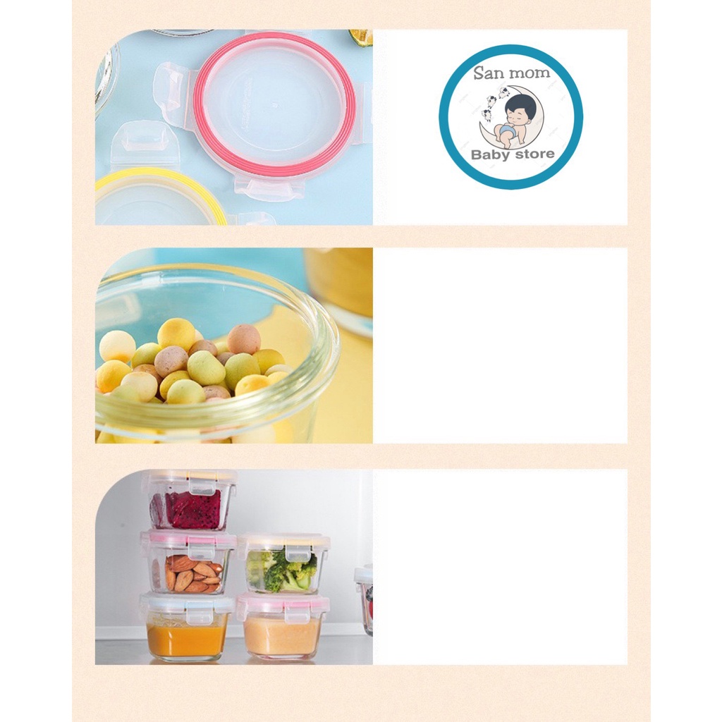Hộp Thủy Tinh Trữ Đồ Ăn Dặm Cho Bé, Hộp Trữ Đông Thực Phẩm Ăn Dặm 180ML, Hộp Thủy Tinh Có Vạch Chia, Rớt Không Bể