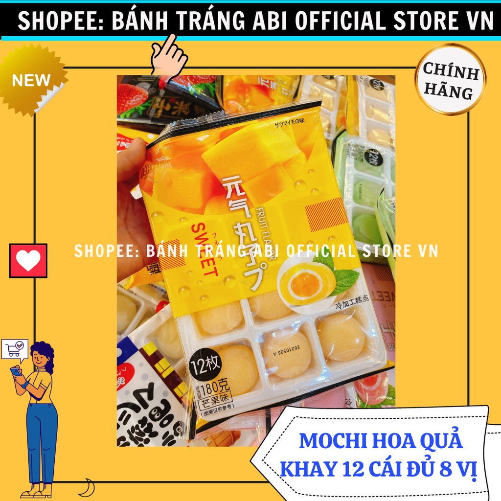 [MOCHI NGON] BÁNH MOCHI VỊ HOA QUẢ TƯƠI ĐỦ 8 VỊ KHAY 12 VIÊN 🥝