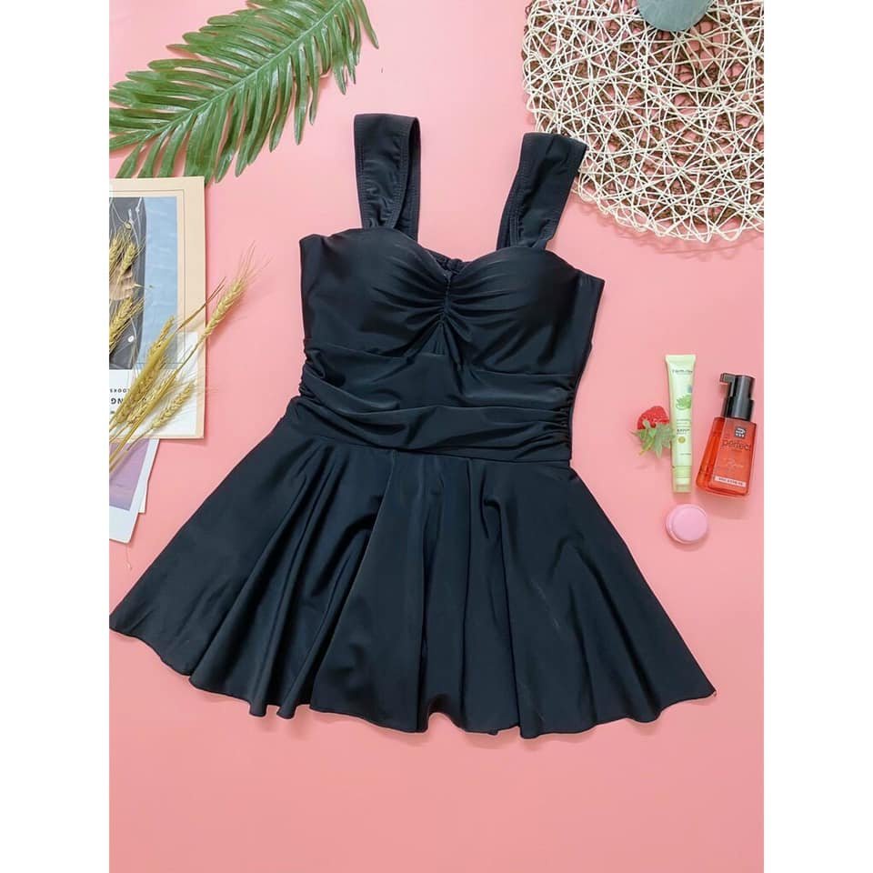 Bikini bộ bơi đồ bơi đi biển liền thân váy xòe 2 dây rút lưng kín đáo dễ thương EVA LTV2DR