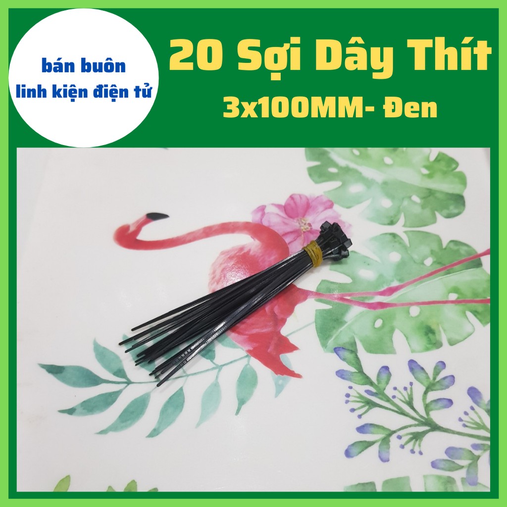 Dây thít nhựa 100mm màu đen, dây rút nhựa 10cm (túi 20 dây)