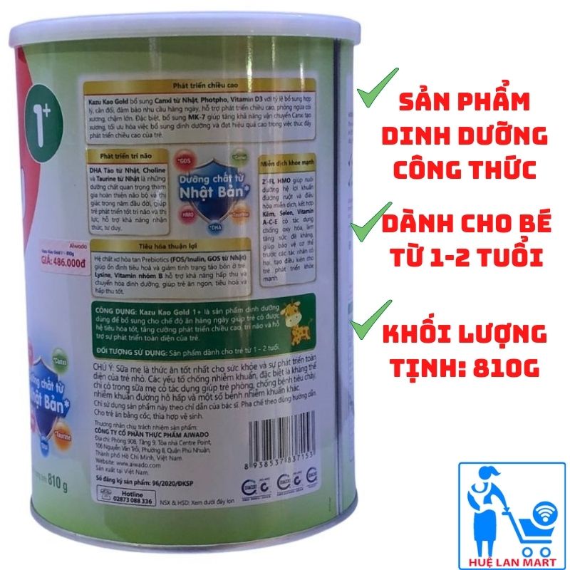 Sữa bột Aiwado Kazu gold kao cao hơn thông minh hơn số 1+ hộp 810g