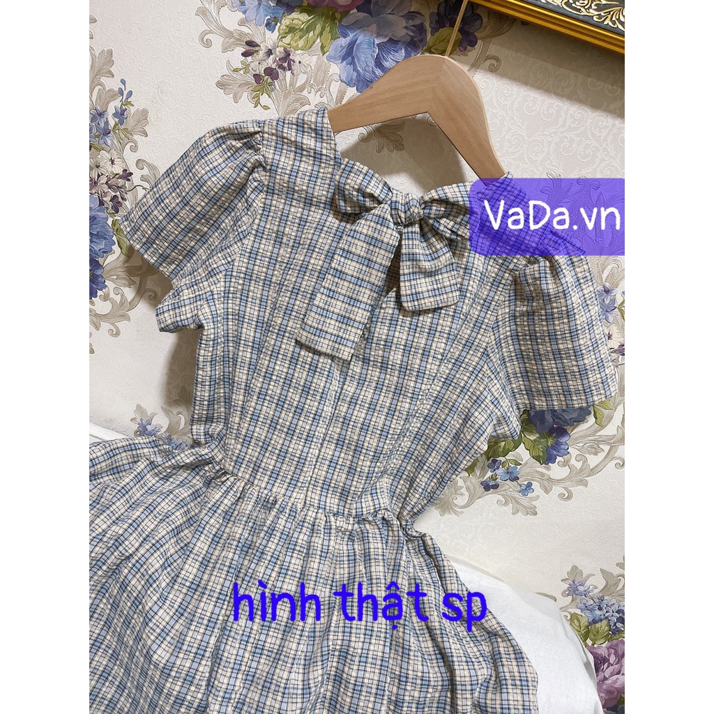 Đầm xòe caro , nơ sau kiểu tiểu thư xinh yêu dễ thương, dự tiệc cưới đi chơi , dạo phố Thời Trang VADA - Đ125 | BigBuy360 - bigbuy360.vn