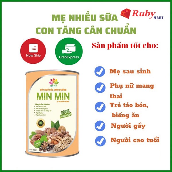 Ngũ Cốc Lợi Sữa Min Min, Bột Ngũ Cốc Bà Bầu 29 Hạt Và 30 Hạt Giúp Mẹ Tăng Sữa, Bé Tăng Cân, Hộp 500g