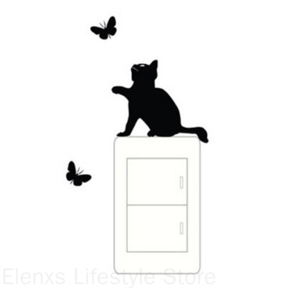 Miếng Dán Tường Trang Trí Hình Mèo Và Bướm Đáng Yêu