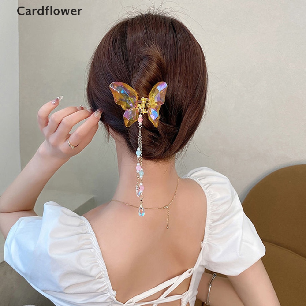 &lt; Cardflower &gt; Kẹp Tóc Càng Cua Tua Rua Pha Lê Hình Bướm Chống Trượt