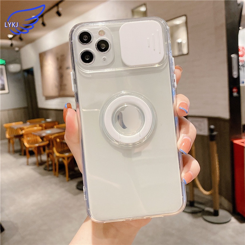 Transparent sliding window with bracket lens protection mobile phone soft case for iPhone 13 11pro 12promax XS XR xsmax 13promax 7p 8p mobile phone protective case TPU