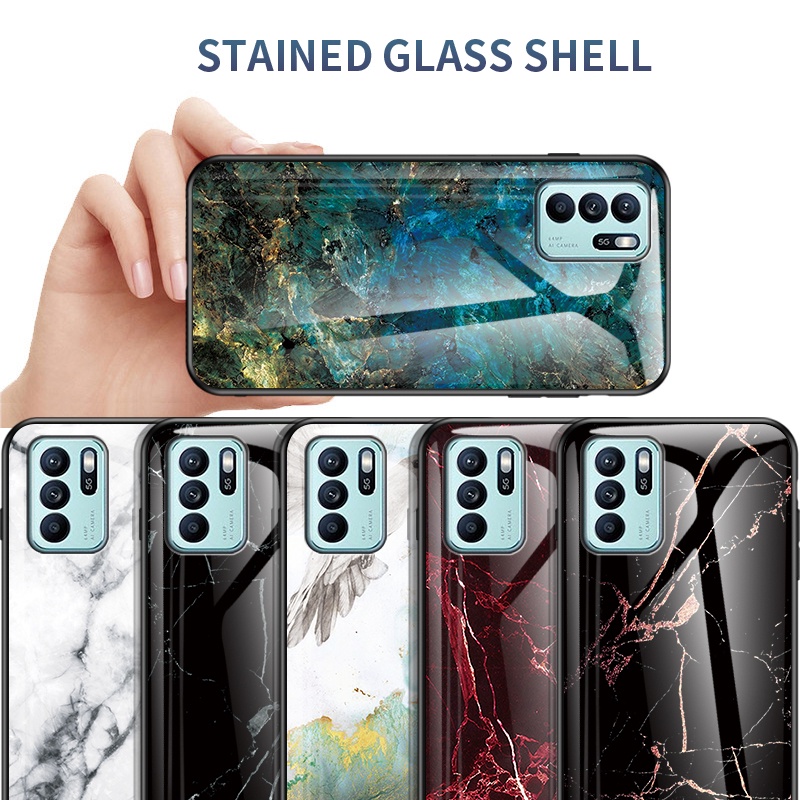 Ốp Điện Thoại Mặt Kính Họa Tiết Đá Hoa Cho OPPO Reno2 Reno2F Reno3Pro Reno4 Reno4Pro Reno5 Reno6 Reno6Z Reno7 Reno7Z