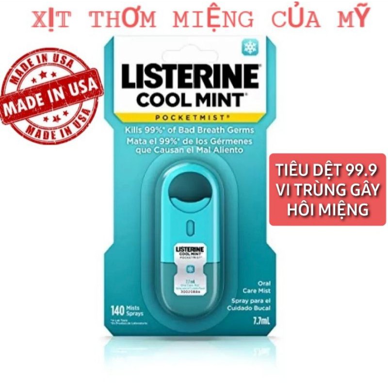 Xịt thơm miệng  Listerine của Mỹ 7.7 ml nhỏ gọn