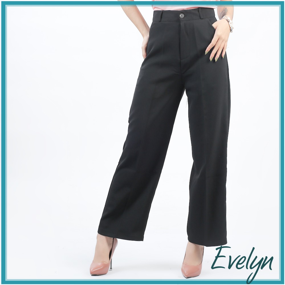 Quần ống rộng suông khóa trước Evelyn chất tuyết mưa kiểu dáng basic | BigBuy360 - bigbuy360.vn