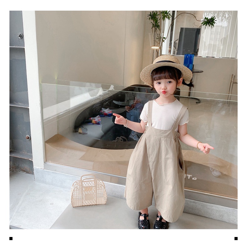Quần Yếm Cotton Ống Rộng Màu Trơn Phong Cách Nhật Bản Thời Trang Mùa Hè Mới 2022 Dành Cho Bé Trai Bé Gái