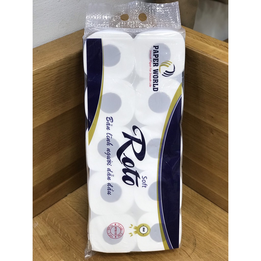 Lốc 10 cuộn giấy vệ sinh cao cấp có lõi Roto Soft,100% bột giấy nguyên sinh