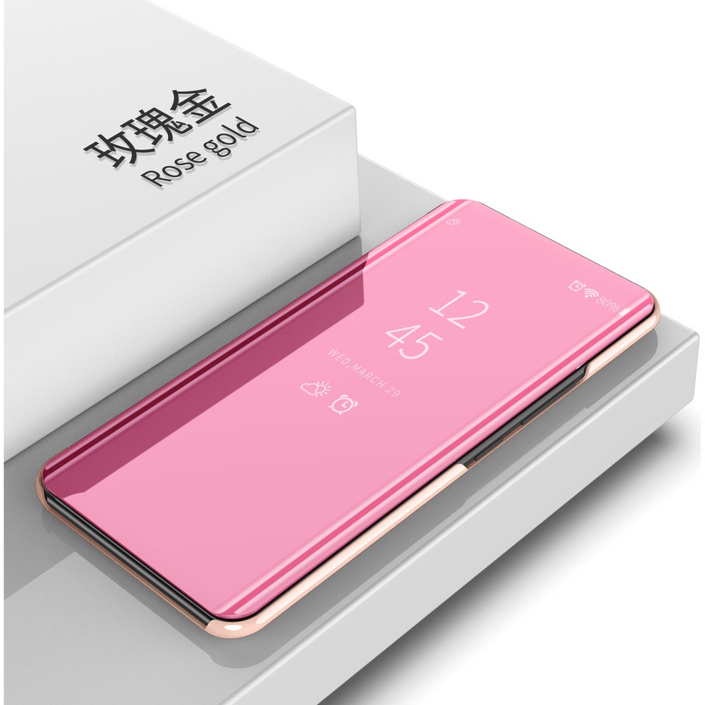 Bao da điện thoại màu trơn tráng gương có giá đỡ chống sốc tiện dụng cho Xiaomi Redmi 5 5 Plus Note 3 4X F1