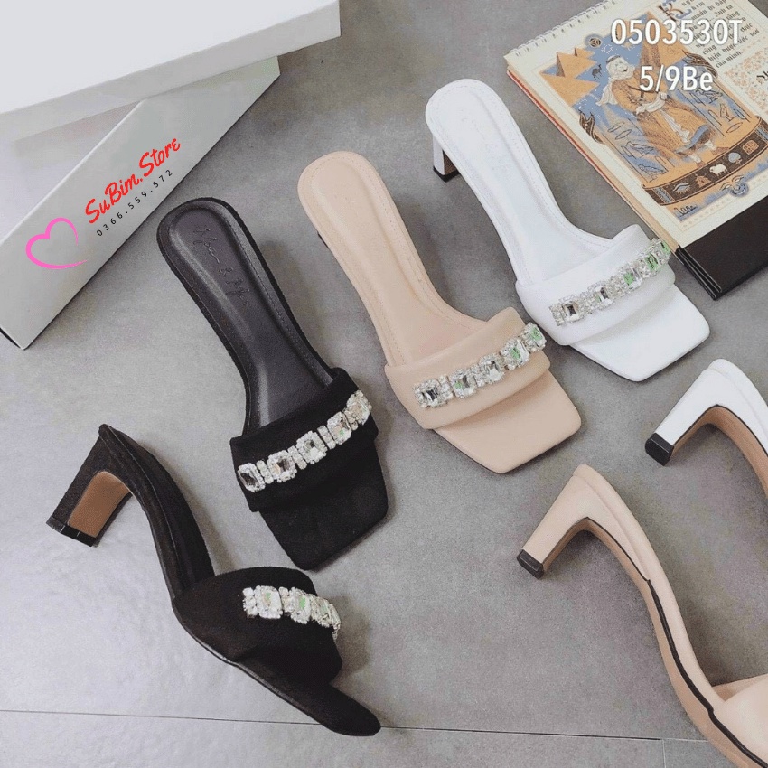 Dép Guốc Quai Ngang To Mix Đá Gót Dẹt 5p Sang Chảnh – SuBim.Store
