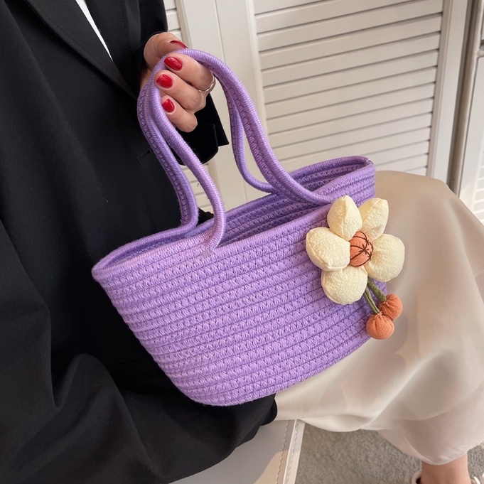 Túi dệt mới vào mùa hè trong thời trang phong cách mục vụ túi xách dây cotton túi nhỏ ngọt ngào