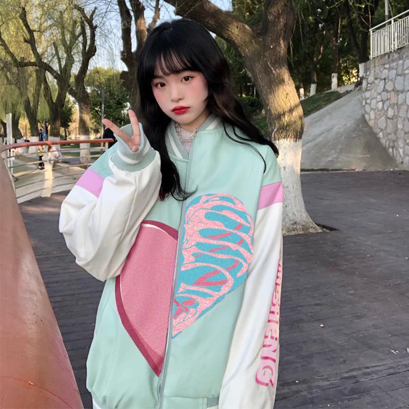 Áo khoác bóng chày in hình xương phong cách vintage cho nam nữ