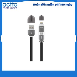 Cáp sạc 2 trong 1 dài 1m - Duo Charging & Data Cable Actto USB-16 HÀNG NỘI ĐỊA HÀN QUỐC CHÍNH HÃNG
