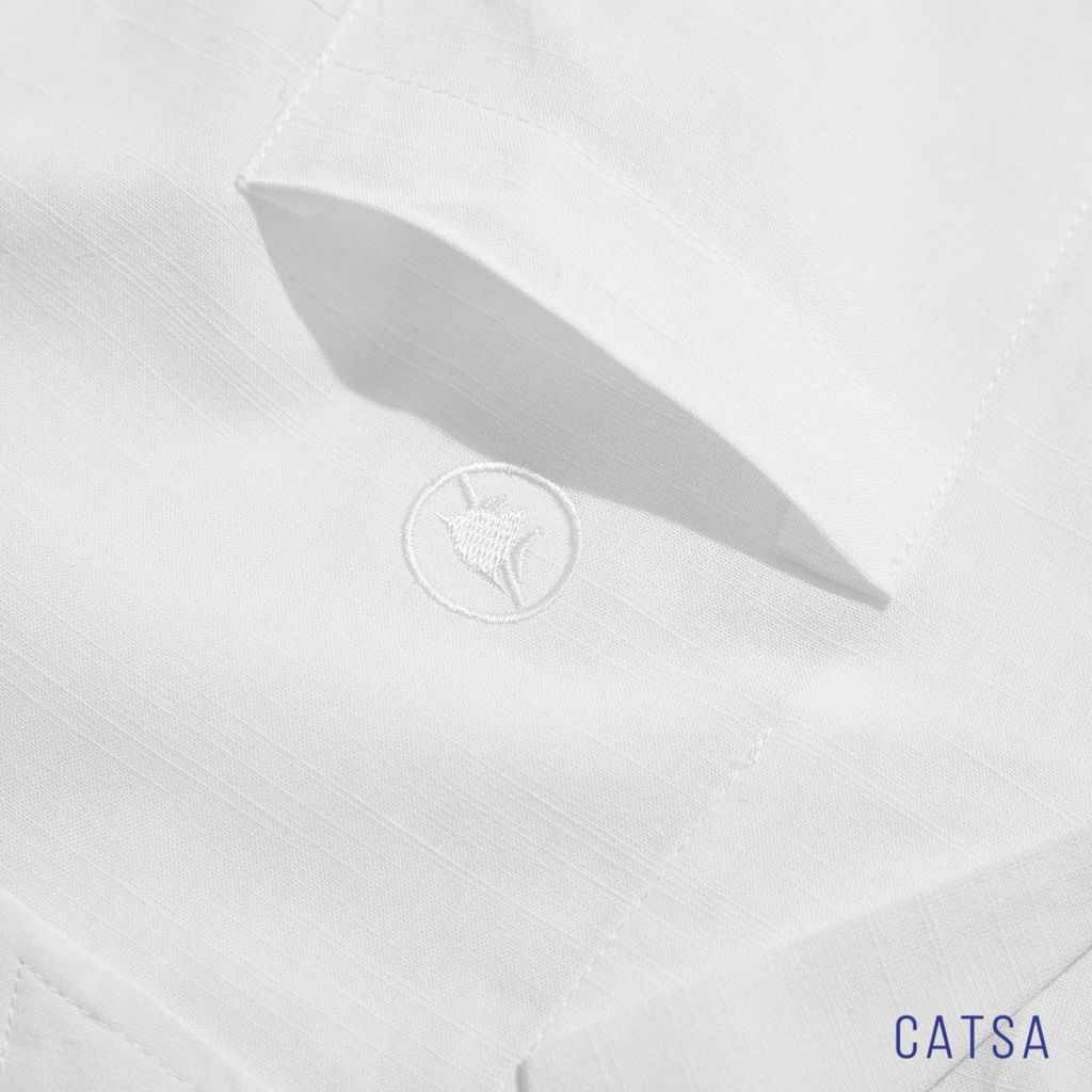 Áo sơ mi trắng tay ngắn chất liệu vải Linen mặc thoáng mát, độ bền cao CATSA ASN180