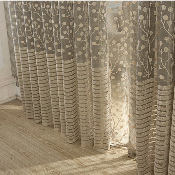 Rèm cửa vải tuyn họa tiết lá cây sang trọng