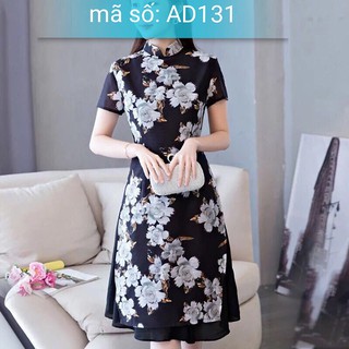 Set Áo Dài Cách Tân CỔ TRỤ HỌA TIẾT HOA kèm váy Có size lớn