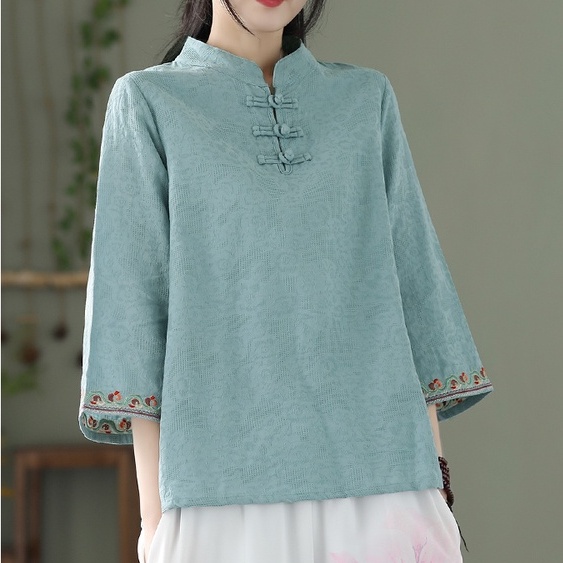 ☻ L O T U S ☻ Áo Kiểu Sườn Xám Thêu Hoa Plus Size CAL1714