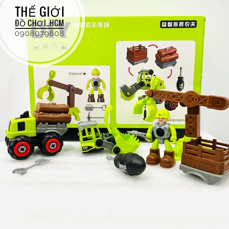 [TRỢ GIÁ-LOẠI LỚN] Đồ chơi xe lắp ráp có tua vích lắp ghép xe công trình nông trại chú công nhân cho bé thích mô hình xe