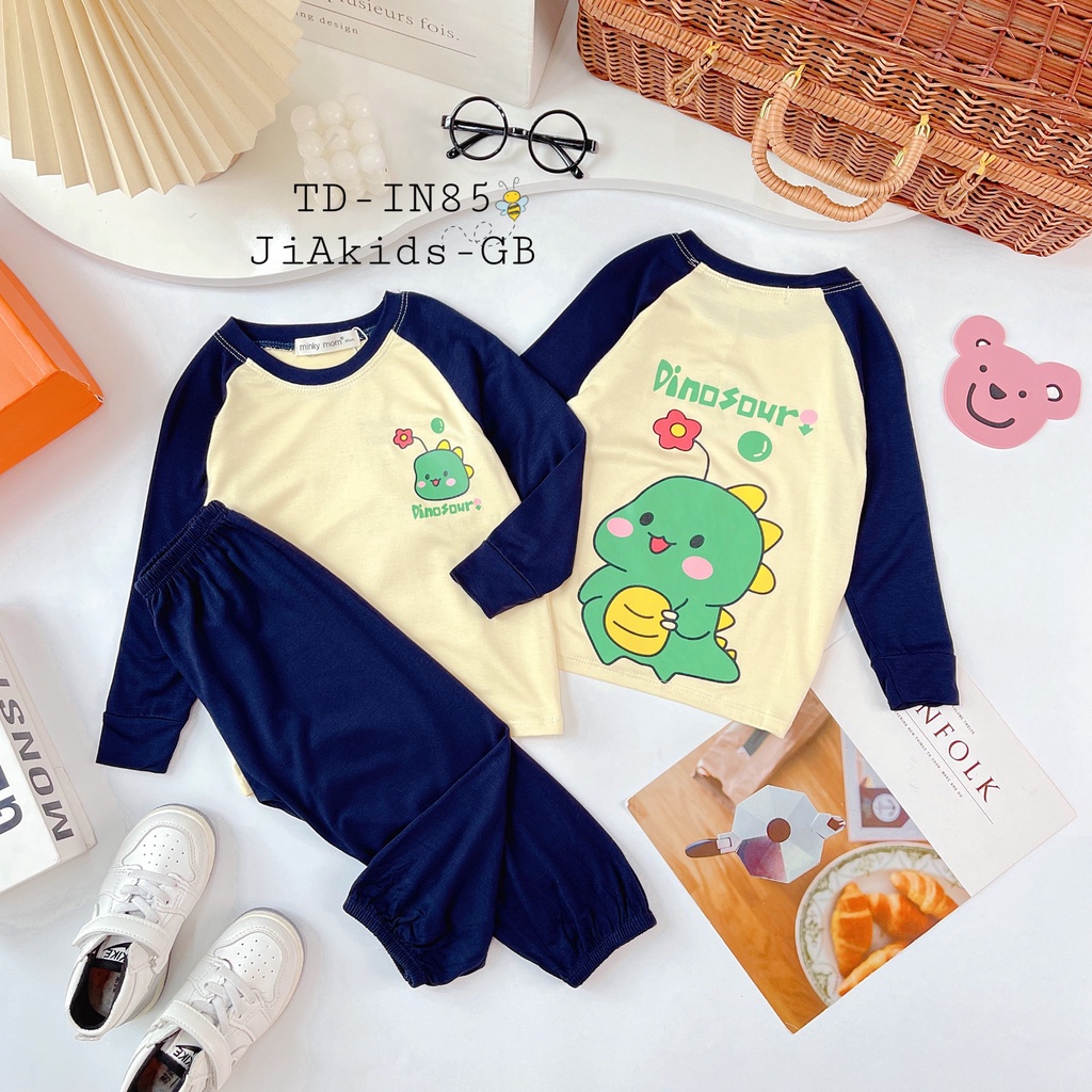 [Bé 0-7 tuổi-NATUCO] Bộ Dài Tay Minky Mom Thiết Kế Raglan, Quần Bo Gấu Alibaba Cho Bé Trai, Bé Gái 8-28kg -TD-IN85