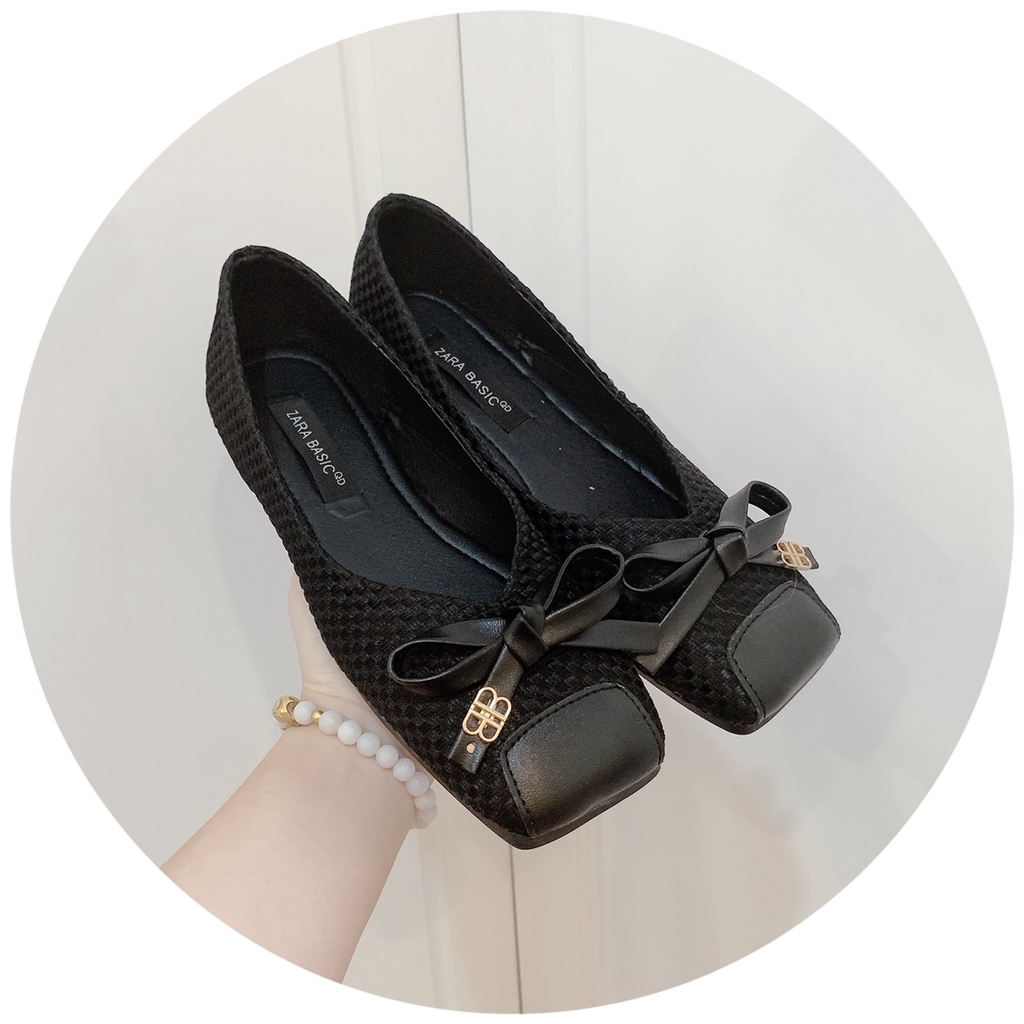 Giày Búp Bê Cói Nữ Mũi Vuông Phối Nơ Siêu Siêu Đẹp | BigBuy360 - bigbuy360.vn