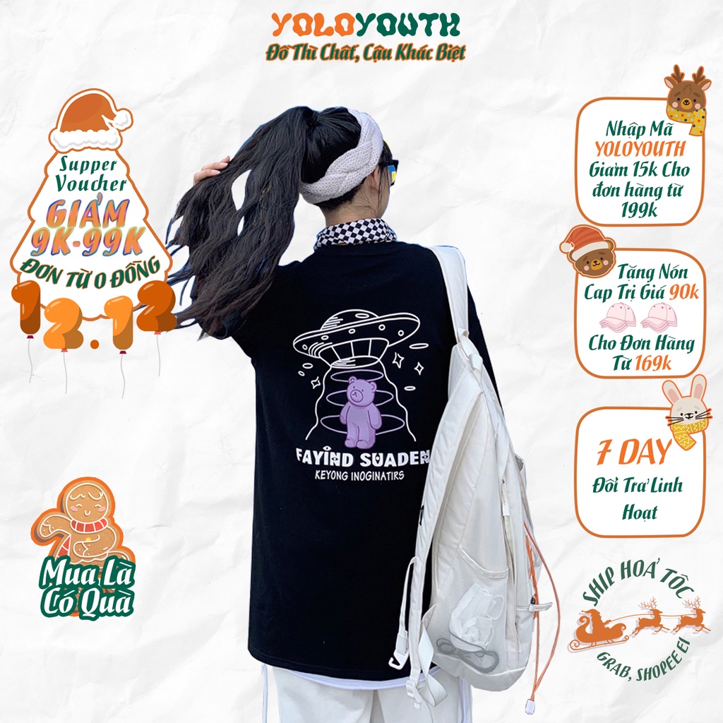Áo thun dài tay 🚀 GẤU ĐĨA BAY 🚀 phông Unisex nam nữ tee oversize form rộng pull Ulzzang Streetwear thu đông vải mềm