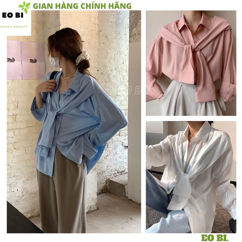Áo Sơ Mi Nữ form rộng Lụa hàn Kiểu buộc nơ cổ đẹp dài tay ulzzang vintage hàn quốc cao cấp trơn -EOBI | BigBuy360 - bigbuy360.vn