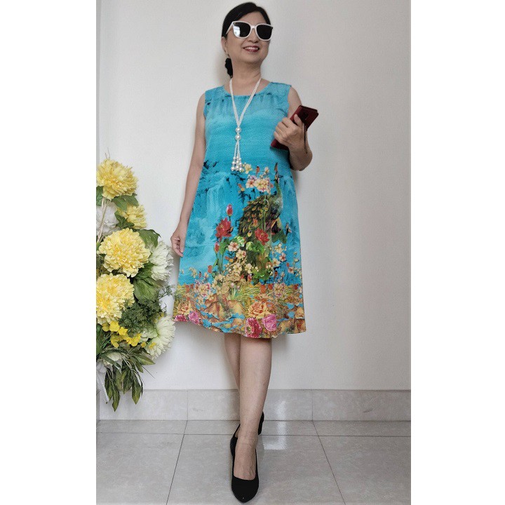 Size L, XL : Váy Đầm Trung Niên Sát Nách - Thun Aty Co Giãn Thoải Mái - Form Suông Che Bung