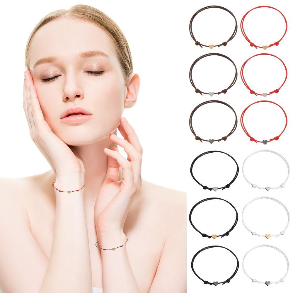 Bộ 2 Vòng Tay Dây Bện Mặt Hình Trái Tim Có Thể Điều Chỉnh