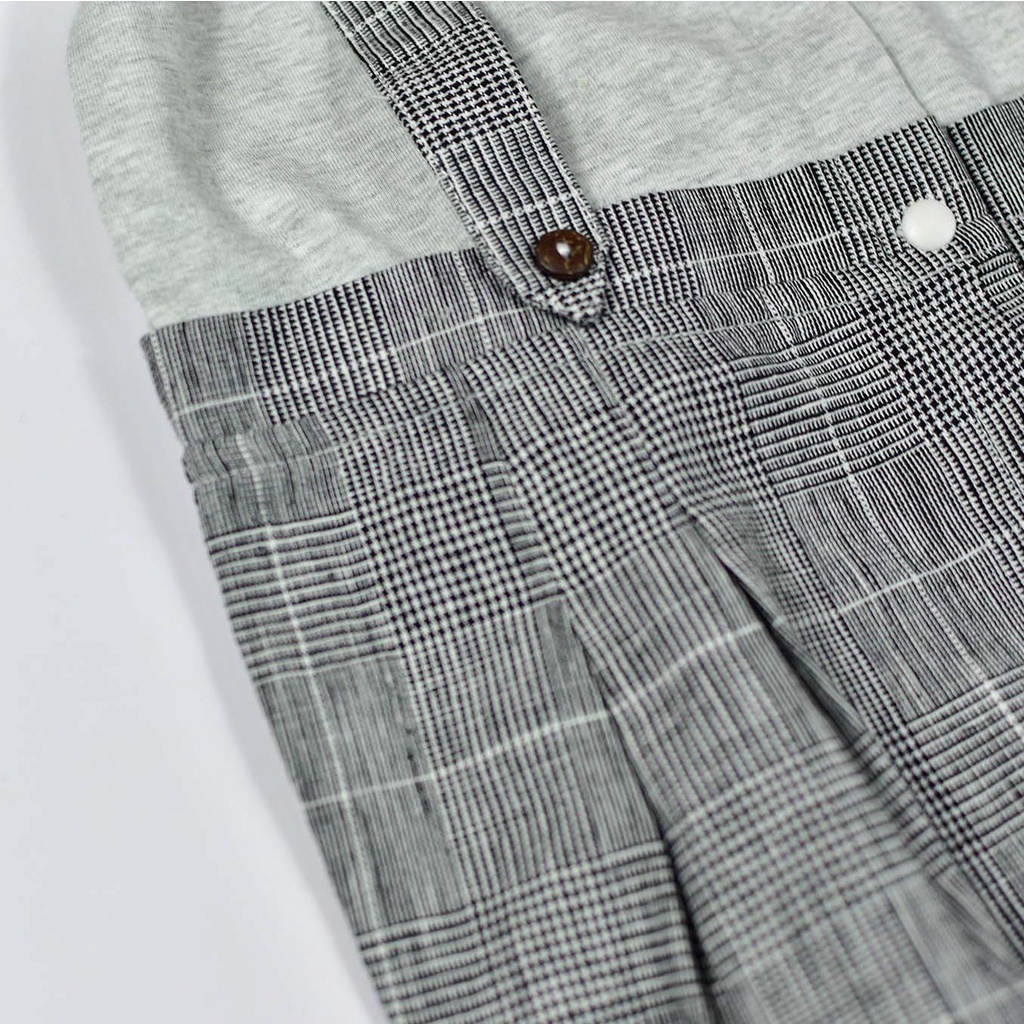 Quần áo trẻ em Bobicraft - Bộ đồ liền thân bodysuit ROMPER QUẦN YẾM BÉ TRAI CARO XÁM  - Cotton hữu cơ organic an toàn