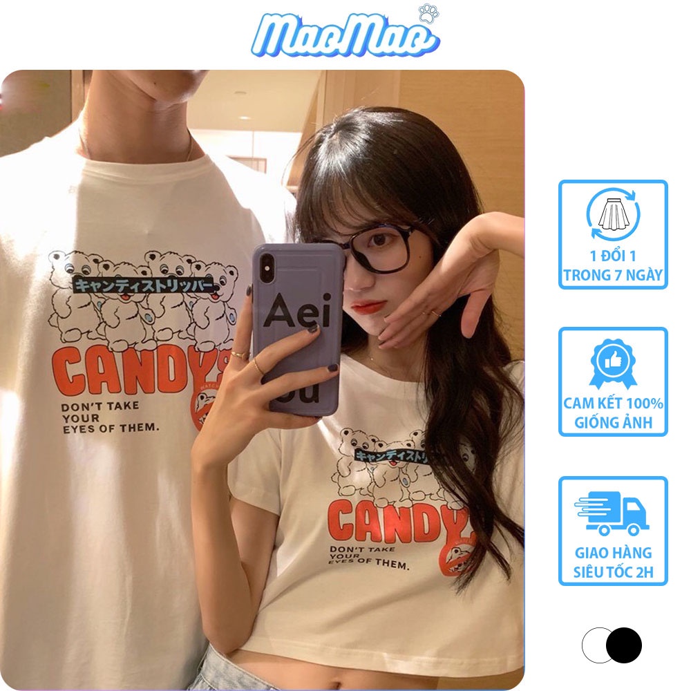 Áo croptop nữ ulzzang in hình gấu candy đôi nam nữ C26 - MaoMao