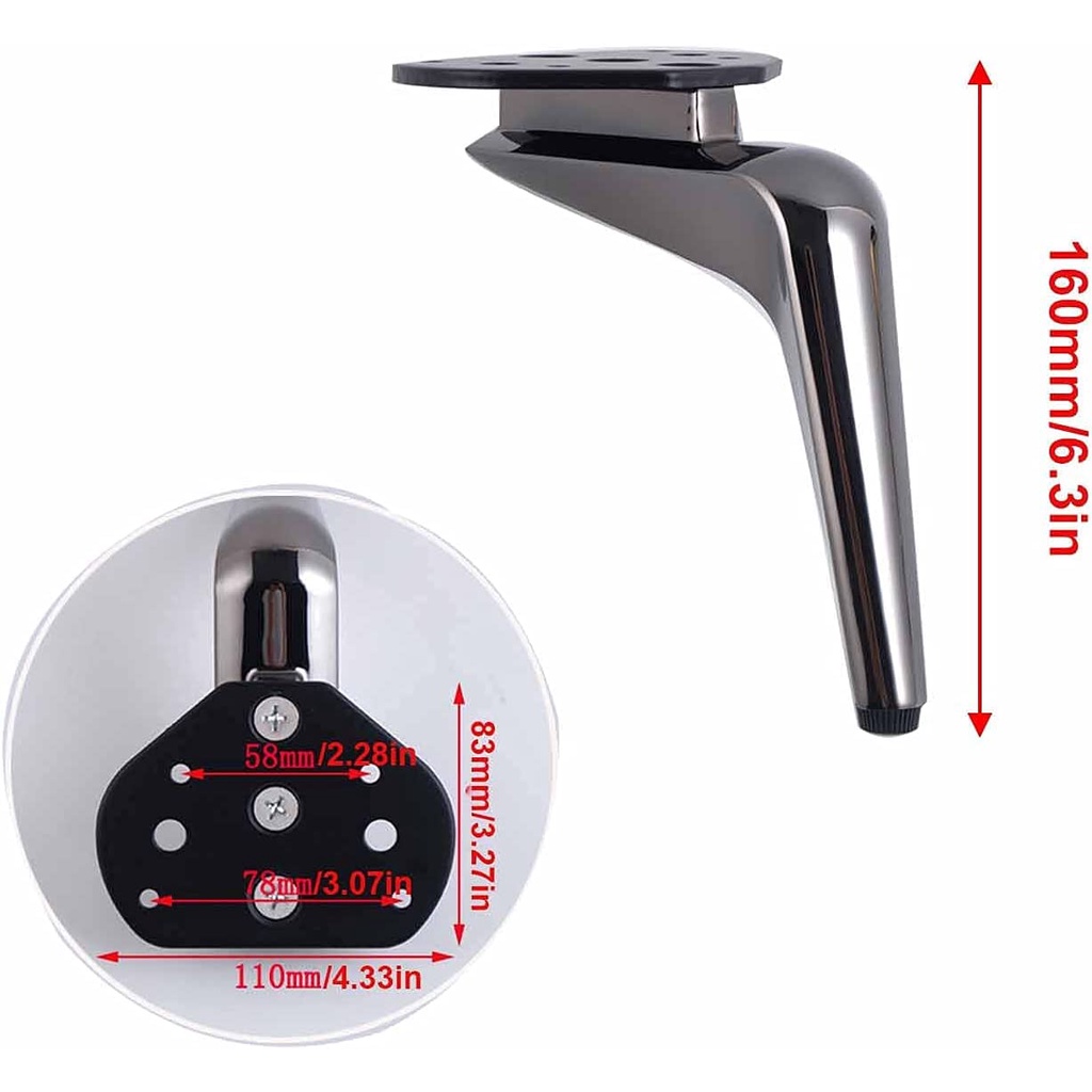 Chân ghế SOFA mỏ vịt đen bóng cao 150mm