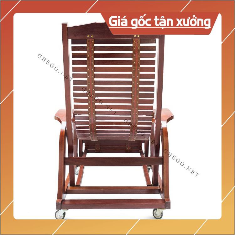 Ghế thư giãn gỗ sồi, Ghế lười gỗ sơn PU màu cánh gián cao cấp