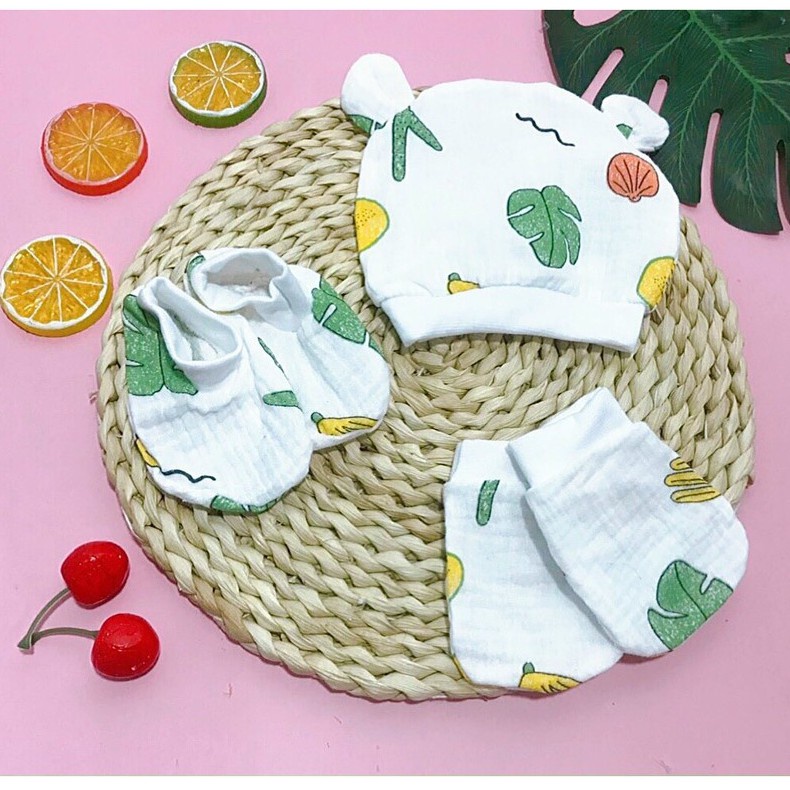 Combo mũ, bao tay, vớ xô siêu mềm mát cho bé