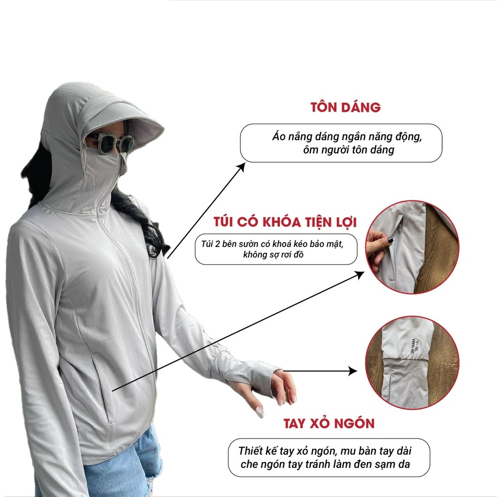 áo khoác chống nắng nữ cản tia UV- áo chống nắng trẻ trung vải kim cương thông thoáng HẠNH 96