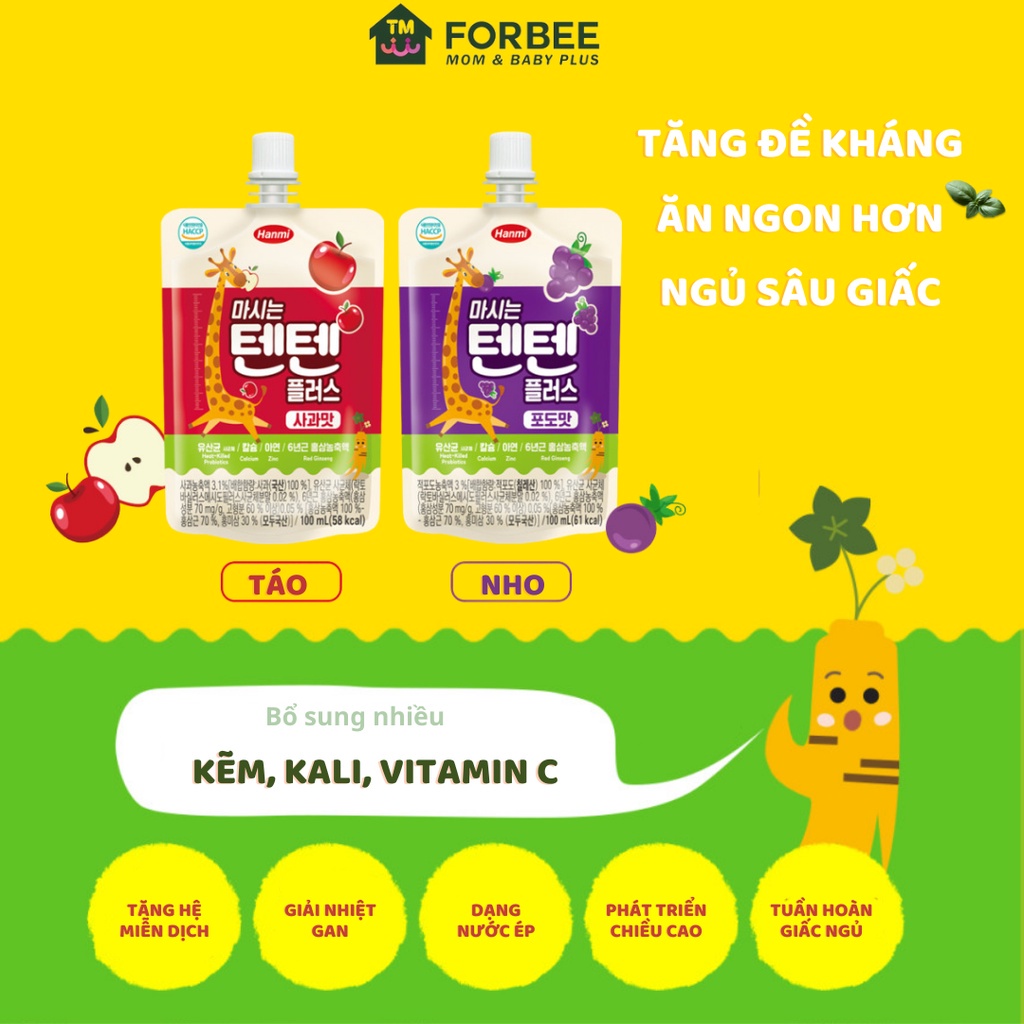Nước Hồng Sâm Hoa Quả TENTEN - Bổ Sung Vitamin và Khoáng Chất Cho Bé (100ml/gói) - FORBEE