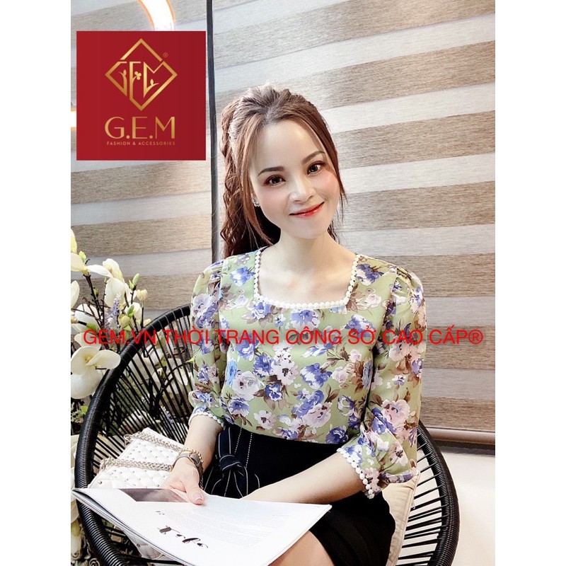 Áo kiểu hoa văn phối ren G47 đi chơi hay công sở đều hợp thời trang dễ phối chân váy hay các loại quần - GEM Fashion