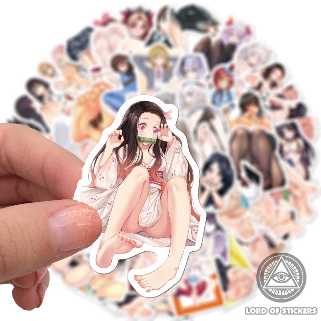 Set 50 Sticker Hình Cô Gái Anime Waifu Sexy Ecchi Hentai Dán Trang Trí Mũ Nón Bảo Hiểm, Laptop, Ván Trượt, Guitar, Sổ