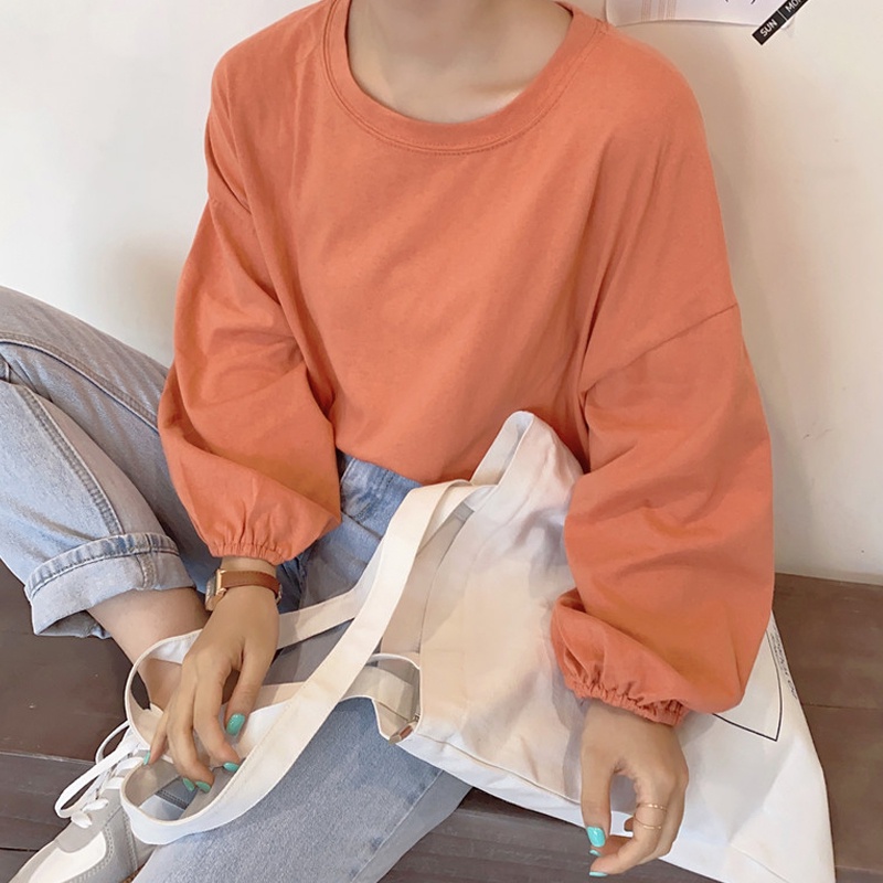 SUXI Áo Sơ Mi Tay Dài Phồng Cổ Tròn Màu Trơn Đơn Giản Thời Trang Mùa Thu Mới Dành Cho Nữ