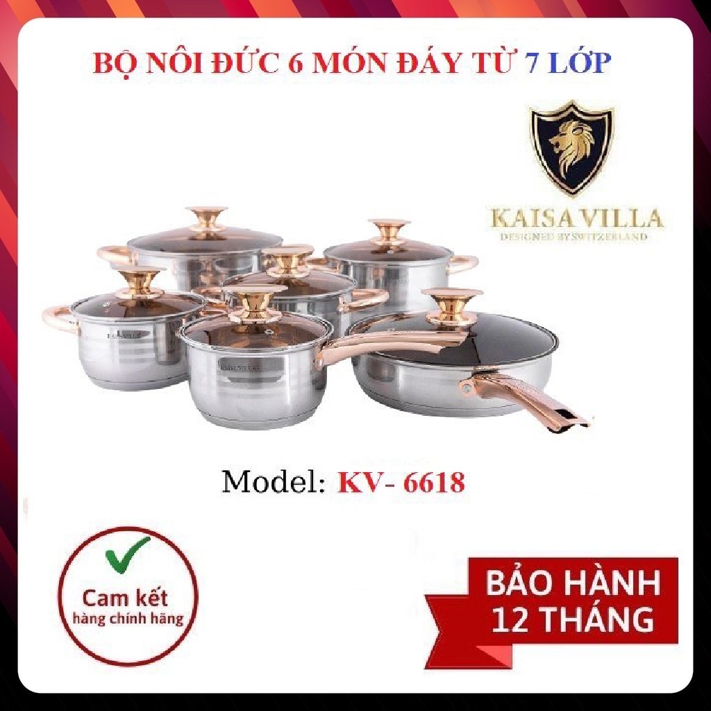 Bộ Nồi Và Chảo Inox Vung Kính KAISA VILLA 6 Món 12 Chi Tiết Mã KV-6618 Cao Cấp