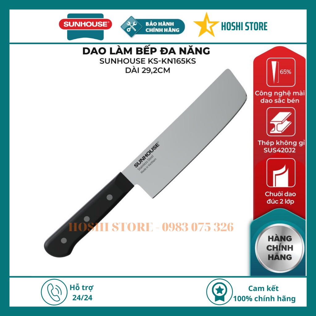 Dao thái xuất Nhật siêu sắc đa năng SUNHOUSE KS-KN165SS Dài 29.2 cm, chất lượng Nhật Bản, lưỡi dao sắc bén