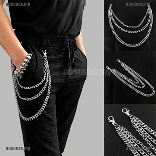 Móc khóa dây xích 3 lớp bằng thép không gỉ phong cách Punk cho nam