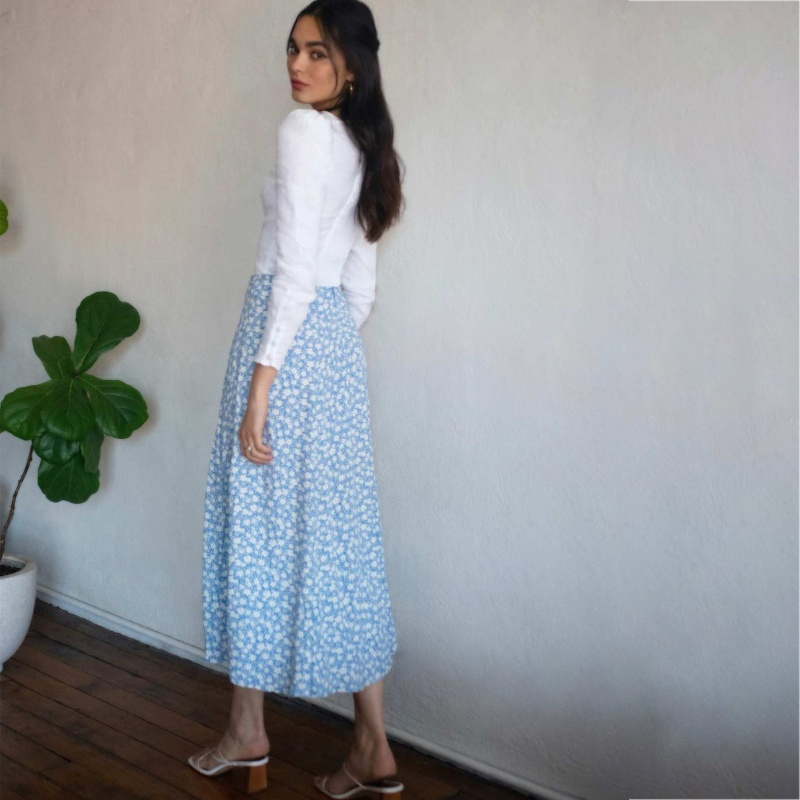 Chân Váy Midi Chữ A Lưng Cao Xẻ Tà In Họa Tiết Phong Cách Boho Thời Trang Mùa Hè Cho Nữ